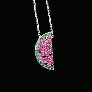 Sterling Silver Pave Crystal Watermelon Pendant Necklace